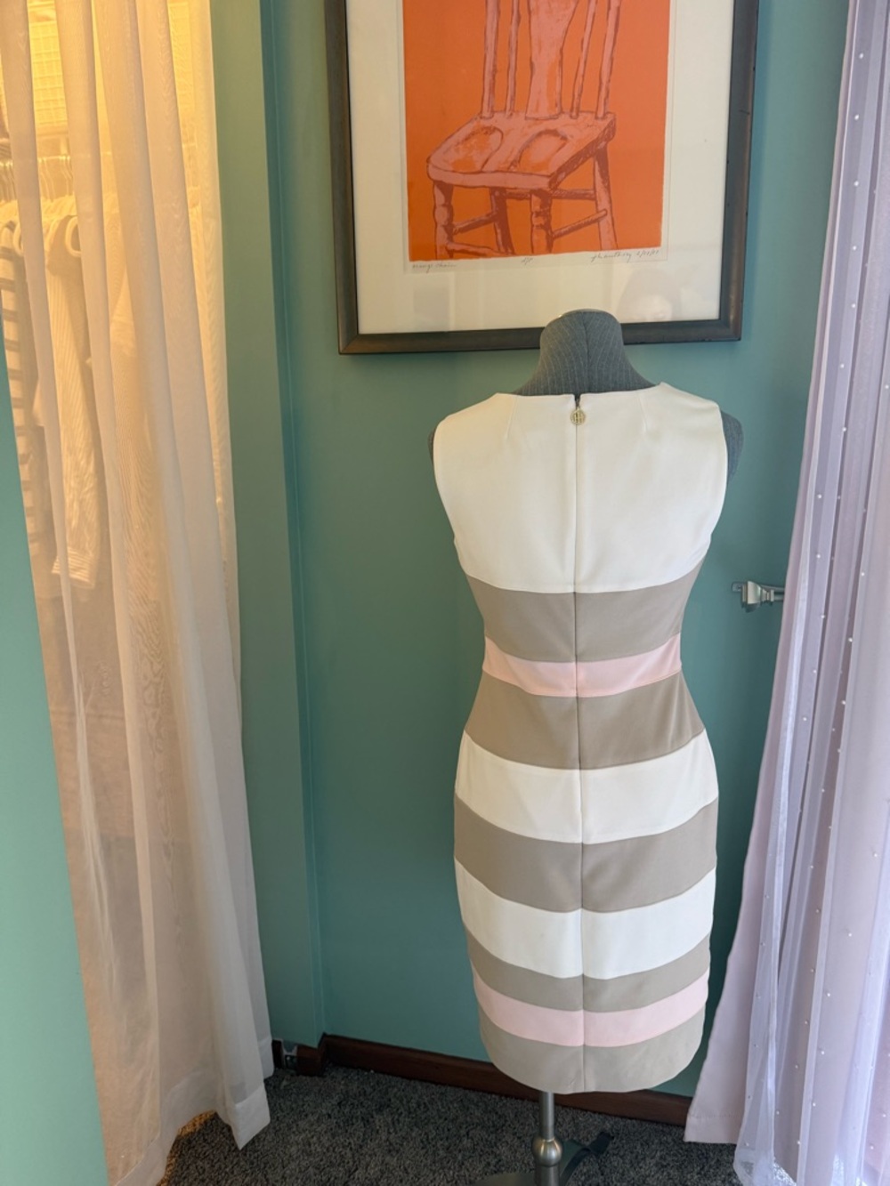 Tommy Hilfiger Sleeveless Striped Midi Dress in Taupe, White, and Pink - Picture 3 of 5